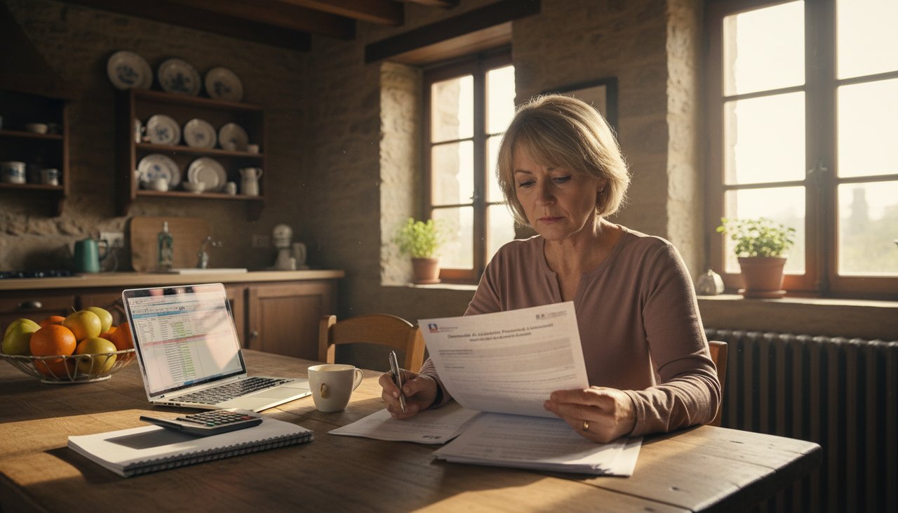 Aidante familiale étudiant les démarches APA dossier administratif sur table cuisine