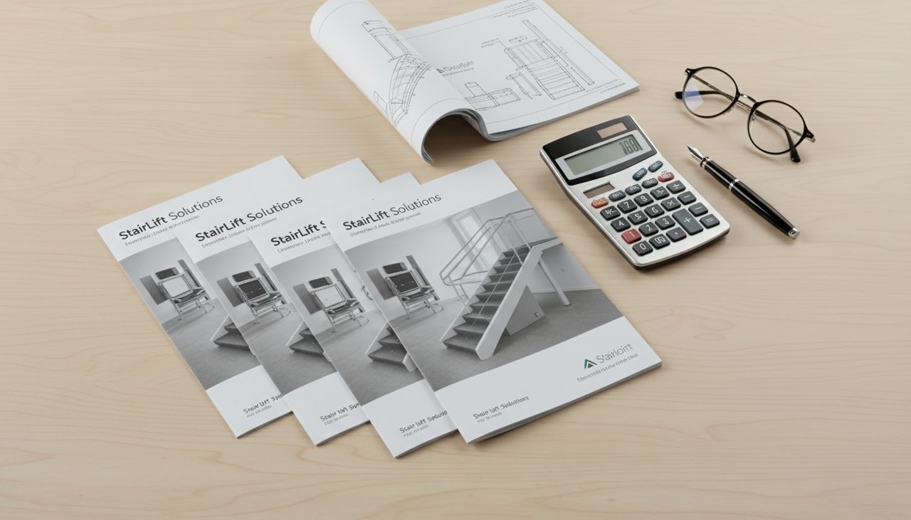 Brochures monte-escalier comparaison plans techniques calculatrice lunettes desk