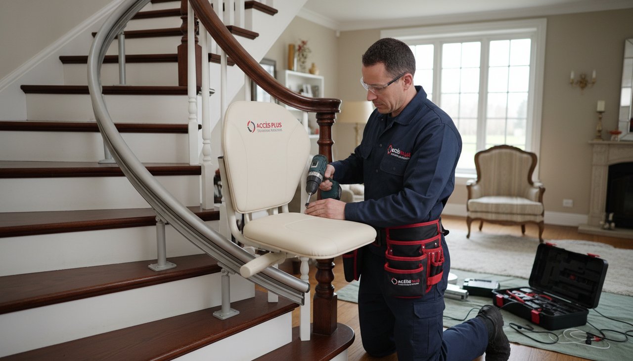 Installateur professionnel monte-escalier rail courbé pose escalier maison