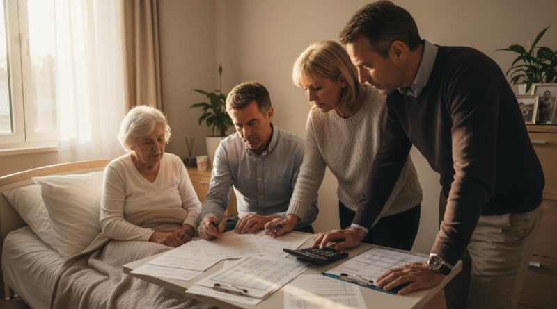 Famille EHPAD chambre senior parent étude documents financiers calculatrice
