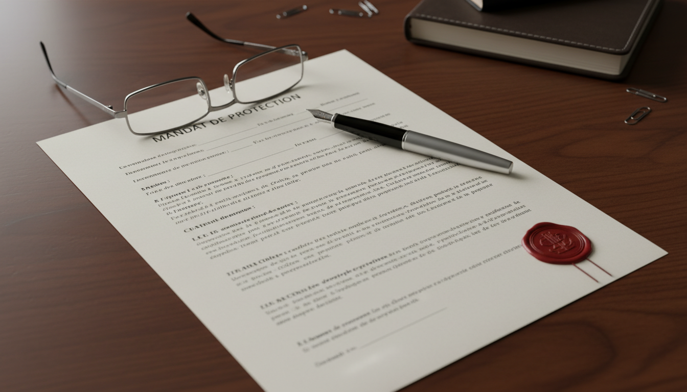 personne âgée signant un document juridique mandat protection future avec notaire