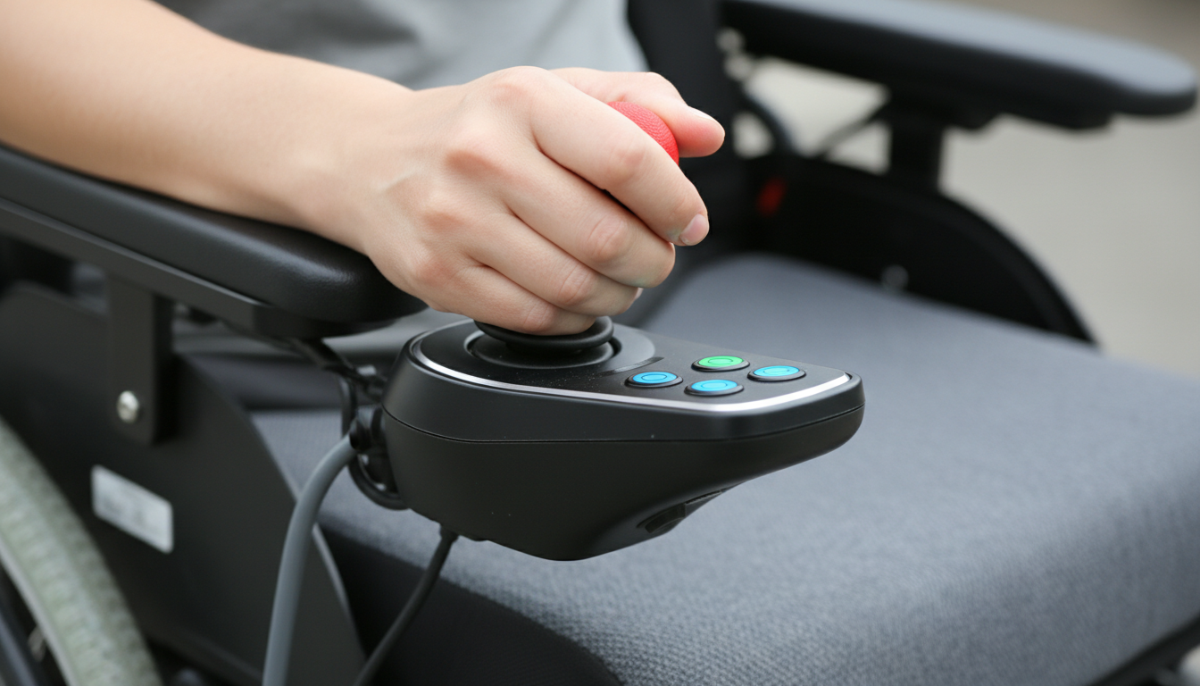 fauteuil roulant électrique senior en ville trottoir joystick
