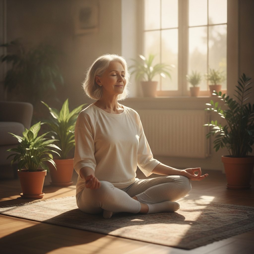 Senior pratiquant le yoga pour préserver son équilibre mental et sa forme physique