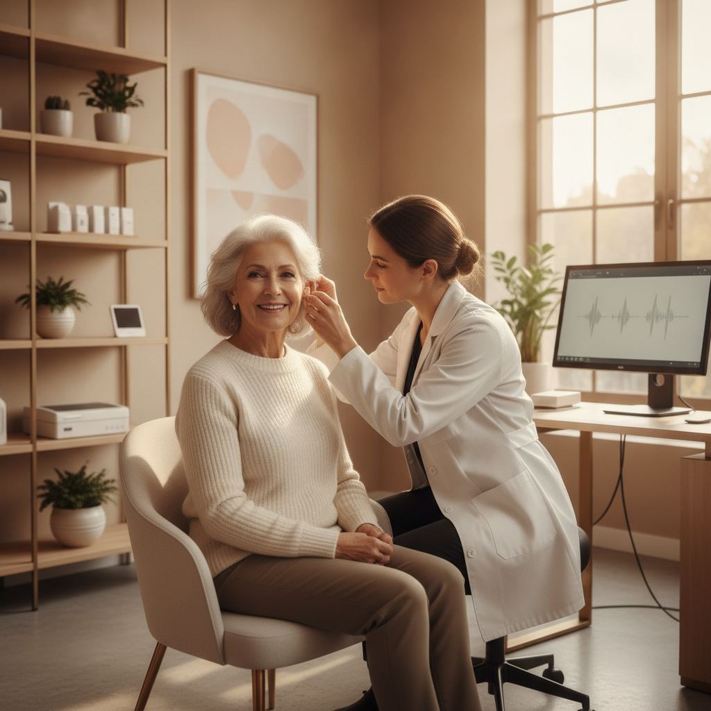 senior femme audiologiste aide auditive spécialiste clinique moderne