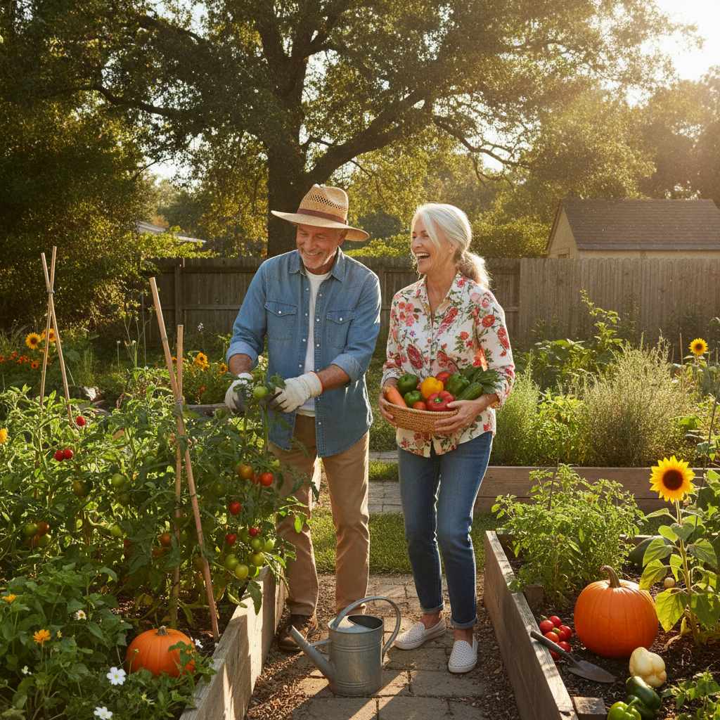 couple de seniors jardinant a la retraite