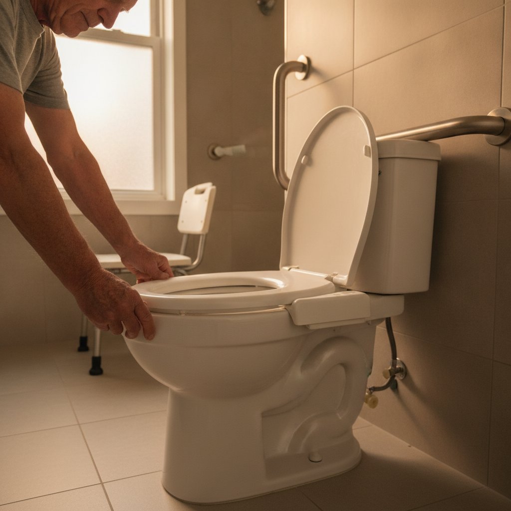 Installation d'un rehausseur de toilettes et d'une barre de maintien