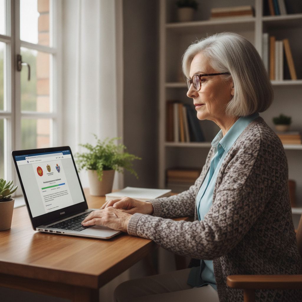senior effectuant une demarche administrative en ligne en toute confiance