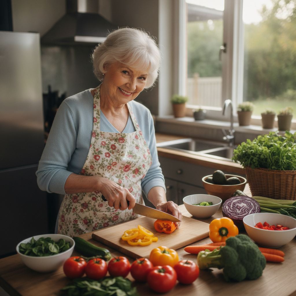 Senior préparant un repas sain et équilibré