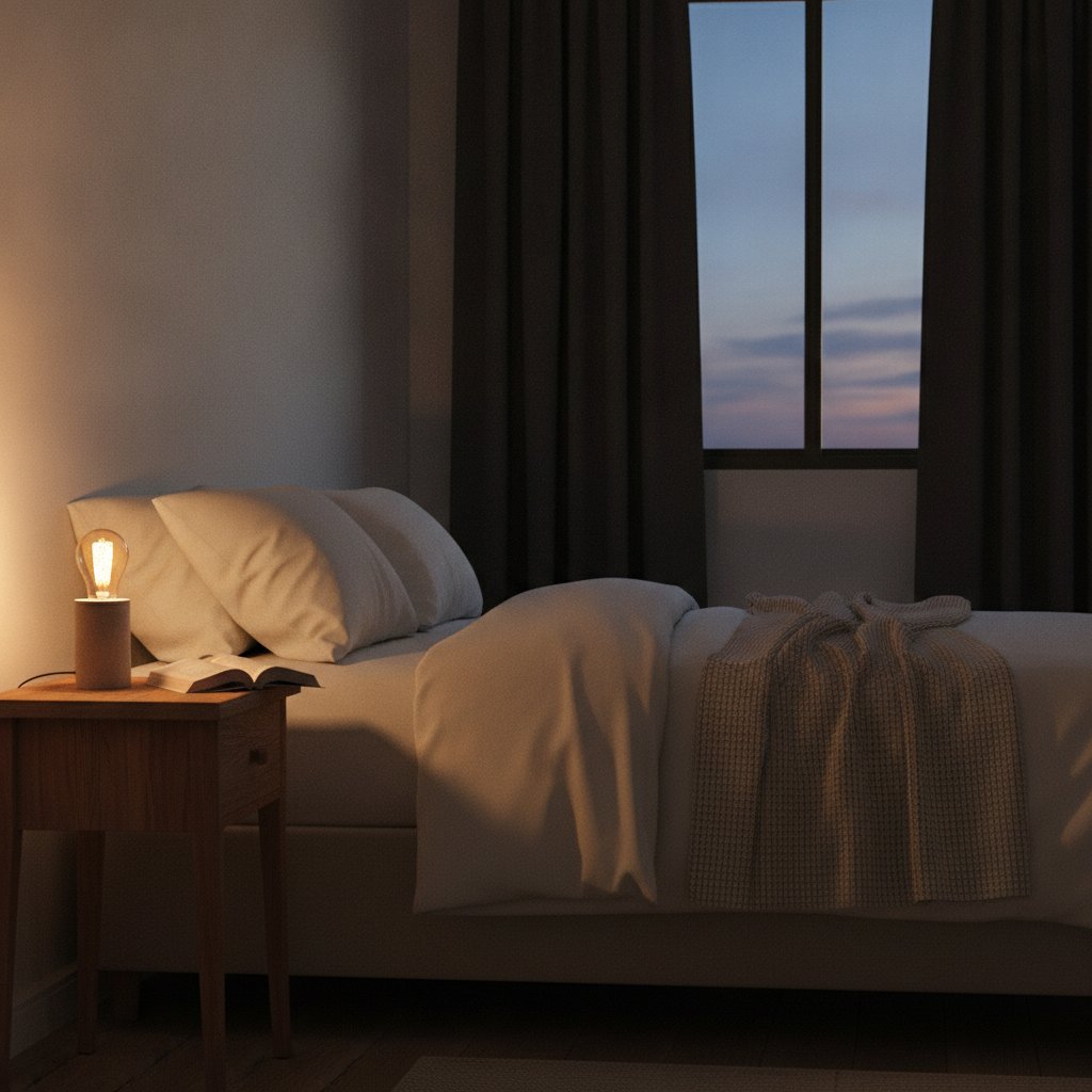 Chambre apaisante propice au sommeil avec lampe à lumière chaude
