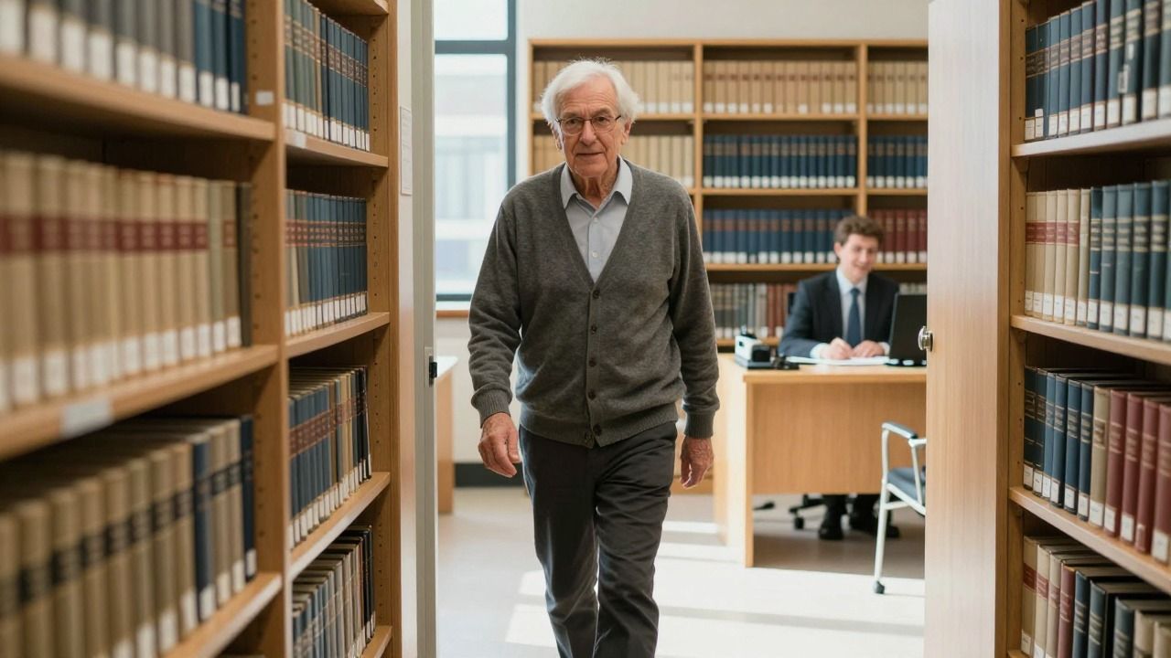 Senior consultant des registres anciens dans une salle d'archives départementales